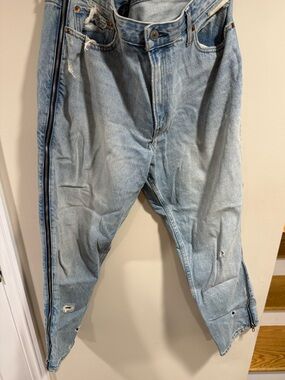 Abercrombie & Fitch Light Blue Relaxed Distressed Jeans with Side Zippers